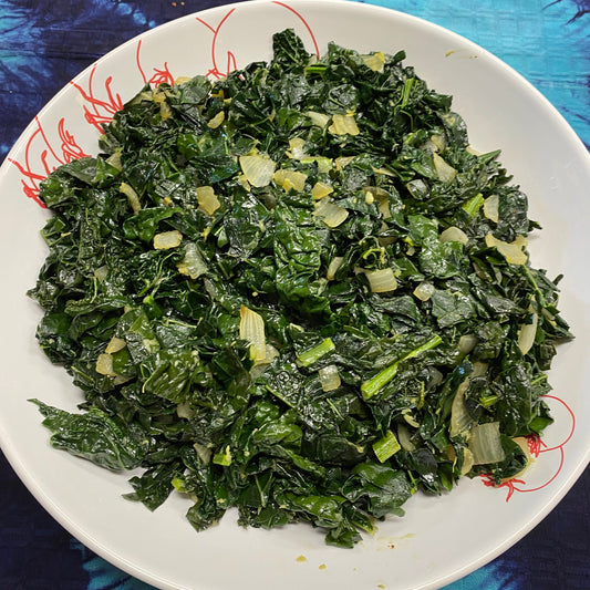 Gomen (Organic Kale & Collard Greens Sauteed w/onions, garlic, & ginger)     OG, VG, V, NG, NL